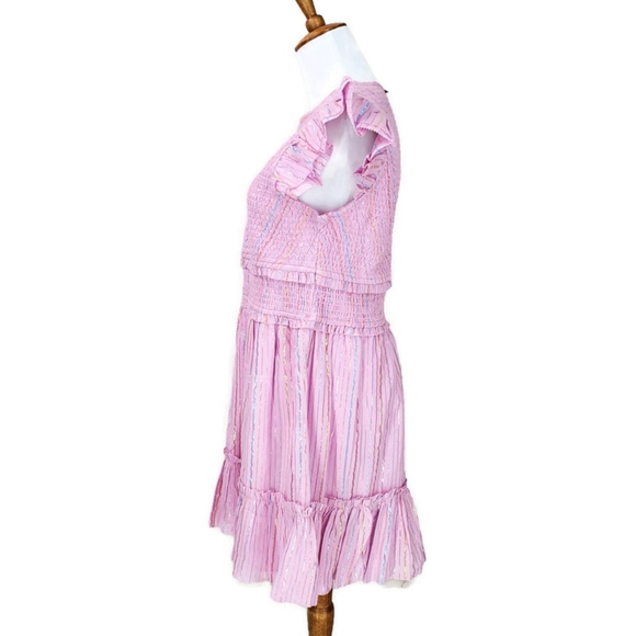Saylor Zinnia Stripe Mini Dress Size M Smocked Pink Metallic Swiftie Dress - Picture 5 of 12